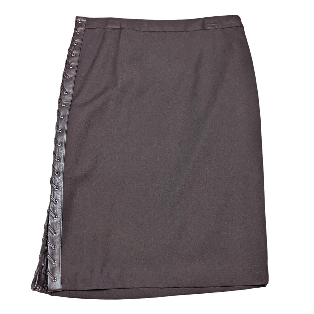 BCBGMaxAzria Brown Leather Trim Pencil Skirt Career Office Work Size 6